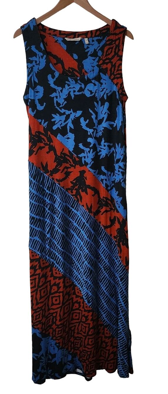 Soft Surroundings Sleeveless Maxi Tank Dress Blue Red Jersey Knit Stretch Size M